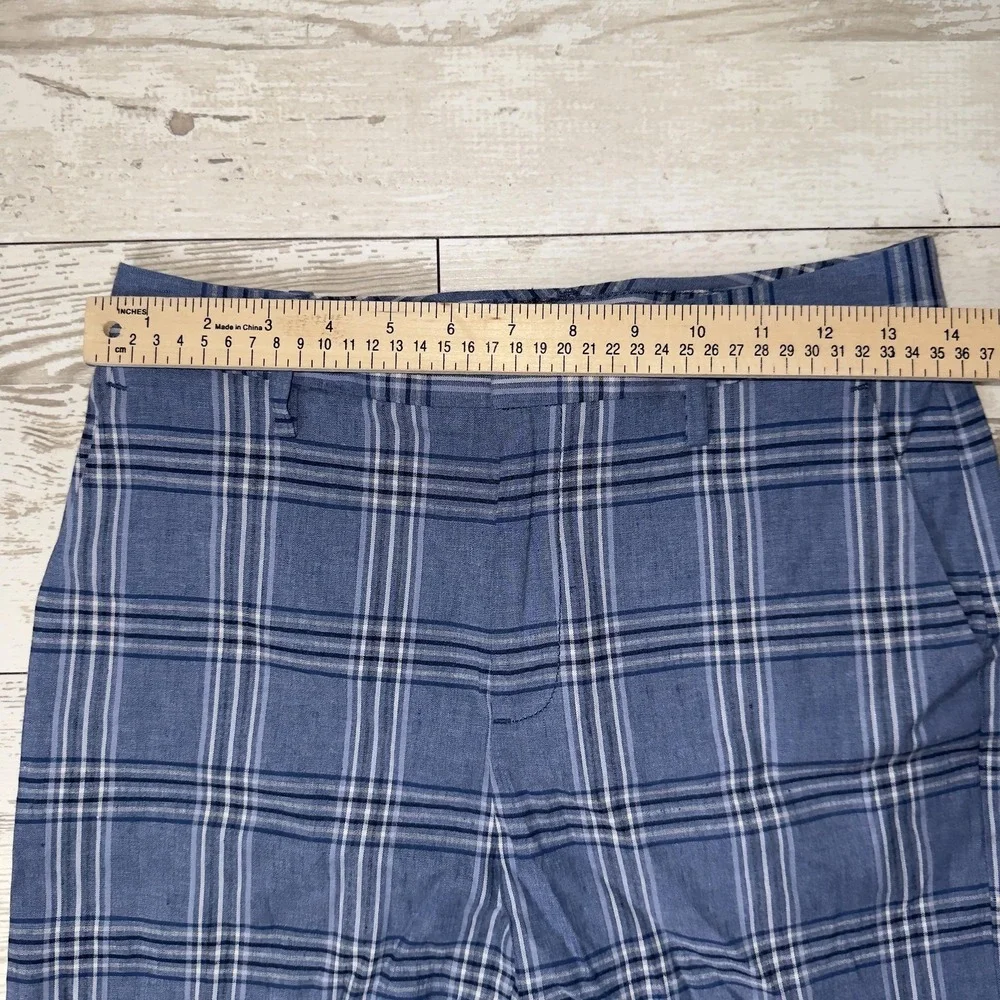 Banana Republic Pants Womens 2 Blue Plaid Linen Blend Twill Cropped Dress
